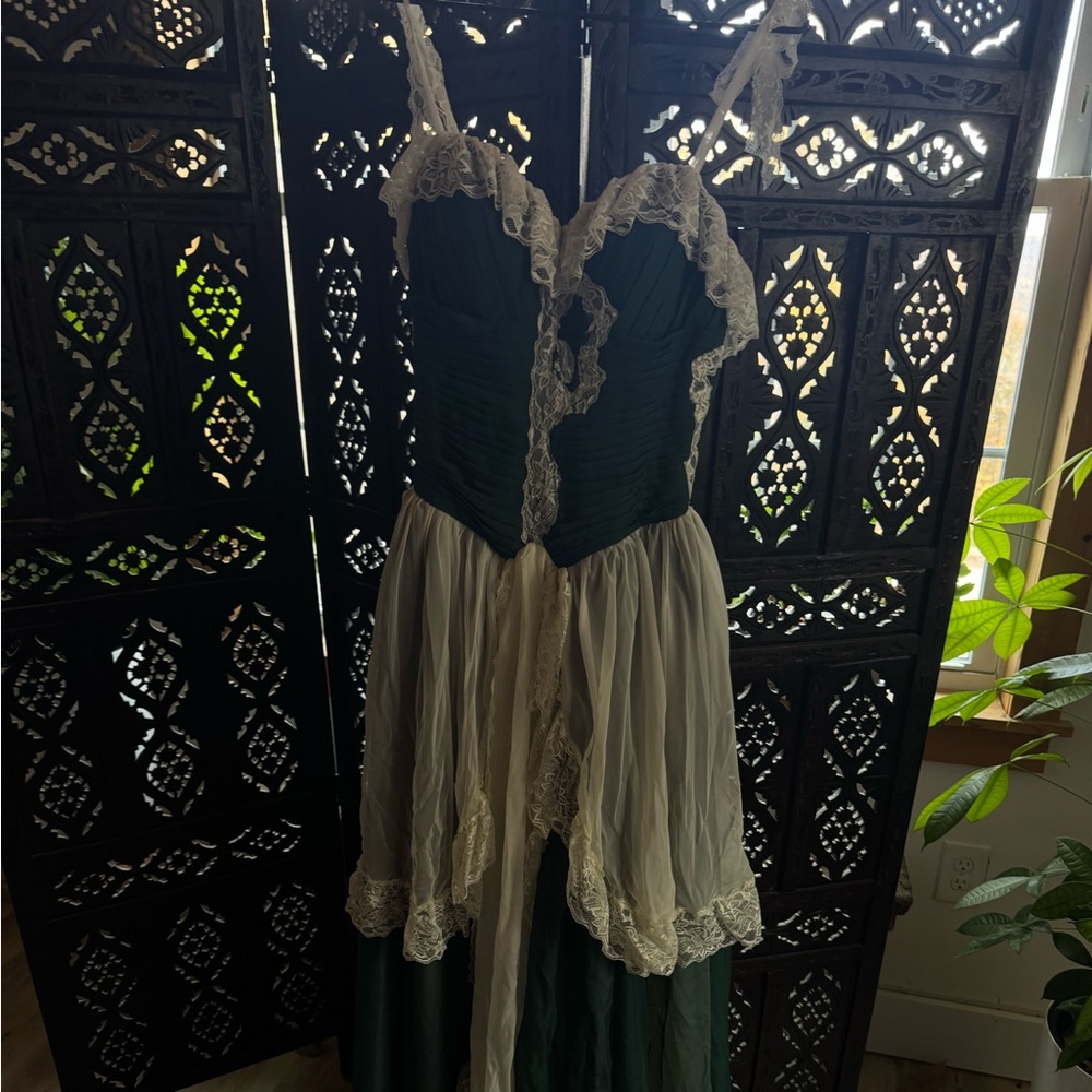 Elegant Green and White Lace Dress